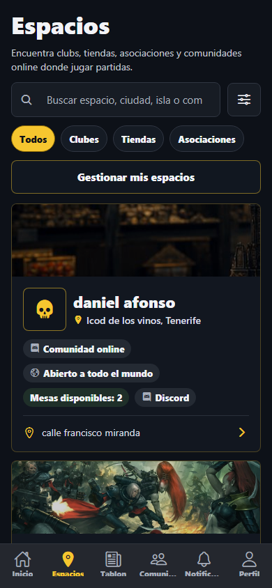 Listado de espacios en DeployPoint